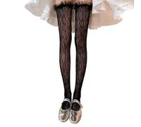 Ddujbtp Donne Giapponese Coscia Calze Alte Con Increspature Pizzo Trim Fiore Cavato Fantasia Mesh Sopra il Ginocchio Calze Lunghe Calze Da Donna Alla Moda, Nero , Taglia unica