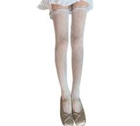 Ddujbtp Donne Giapponese Coscia Calze Alte Con Increspature Pizzo Trim Fiore Cavato Fantasia Mesh Sopra il Ginocchio Calze Lunghe Calze Da Donna Alla Moda, Bianco latte, Taglia unica