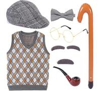 Ddujbtp Old Man Costume Cosplay Stage Puntelli Adulto 1920s Mens Professor Parrucche Set Scuola Storia Raccontando Prodotto Nonno Per Bambini Per Ragazzi Nonna Per Vecchio