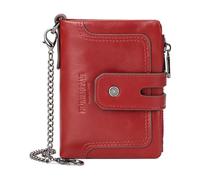 Ddujbtp Portafoglio da uomo compatto a tre ante con doppia cerniera tasca portamonete e tecnologia di blocco catena antifurto borsa in pelle PU, Rosso, Organizer per borse
