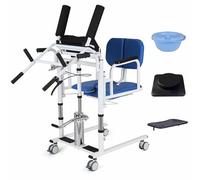 DDZJTPP Sollevatore Pazienti, Sedia a Rotelle Regolabile in Altezza, Sedia a Rotelle Idraulica per Sollevamento Pazienti, con Sedile E Vasino Divisi a 180 °, per Disabili E Anziani,Blue