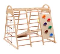 DDZJTPP Struttura da Arrampicata Multifunzionale 7 in 1, in Legno Massello, Compensato E Faggio. Altalena, Scaletta, Scivolo con Piastra, Rete, Masso in Plastica, Anelli, Utilizzabile Come Tenda