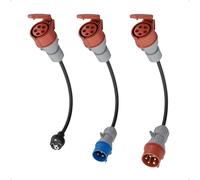 dé Adapter Set CEE 16A 5-Pole per 11kW Caricatore EV/Stazione di Ricarica a CEE Rosso 32A / CEE Blu 16A / Presa Domestica 230V con Cavo in Gomma 0,5m H07RN-F 3G2.5mm² IP44 per Uso Esterno