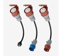 dé Adapter Set CEE 32A 5-Pole per 22kW Caricatore EV/Stazione di Ricarica a CEE Rosso 16A / Blu 16A / Presa Domestica 230V con Cavo in Gomma 0,5m H07RN-F 3G2.5mm² IP44 per Uso Esterno
