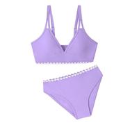 de - Bikini da bambina, due pezzi, con scollo a V, spalline doppie, imbottite, set da spiaggia alla moda, comodo ed elegante, perfetto per vacanze, spiaggia, piscina, viola, 9-10 anni