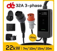 dé Caricabatterie portatile EV 22kW CEE Plug 32A a Type 2 Wallbox EVSE 7m 10m 15m 20m cavo doppio pulsante di controllo con Set di adattatori Schuko 10m Basic Set
