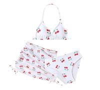 de - Costume da bagno da bambina, tre pezzi, con berretto adatto per piscina, spiaggia, spiaggia, attività estive, adatto per anziani, dai 5 agli undici anni, comfort quotidiano