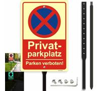 DE Germania Cartello divieto di parcheggio con supporto per palo, 30 x 20 cm, autoilluminante, alluminio metallo, altezza 88 cm, verticale, agenti atmosferici e ruggine
