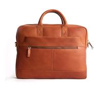 DE LAMASSU Hugo - Borsa per computer portatile in pelle, da 15,6 pollici, da uomo e da donna, sottile, con cordoncino, con chiusura lampo, confezione regalo, cognac