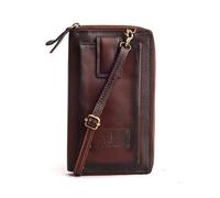 DE LAMASSU Zara - Borsa a tracolla da donna in vera pelle, protezione RFID, 33 scomparti per carte di credito, scomparto per smartphone, tracolla, portafoglio con chiusura lampo, 21 × 12 × 4,5 cm