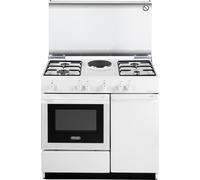 De Longhi Cucina a Gas 4 Fuochi + 1 Piastra Forno Elettrico con Grill Larghezza x Profondità 86x50 cm con Coperchio e Vano portabombola colore Bianco - SEW 8...
