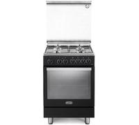 De Longhi Cucina a Gas 4 Fuochi Forno Elettrico Ventilato con Grill Larghezza x Profondità 60x60 cm con Coperchio colore Nero - PEMA 64 LSG