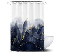 De-Mediocre Tenda da doccia in marmo blu navy elegante Ombre blu scuro e foglie di marmo oro tende da bagno astratto bianco dorato tessuto impermeabile poliestere 172 x 172 pollici