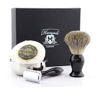 De Rasoio di Sicurezza Set Regalo With 4 Diversi Oggetto in Nero (Nero Pennello da Barba in Tasso, De Rasoio di Sicurezza (Lame Non Incluse),