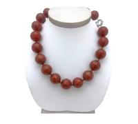De Santis Selezione Collana Girocollo Donna in Corniola Naturale | Sfere Micro-Sfaccettate Rosso Terracotta | Annodata a Mano | Chiusura Navale Argentata | 48 cm