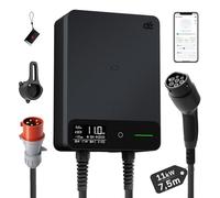 dé Wallbox 11kW [7,5m, 6-16A, Trifase] Colonnina Ricarica Auto Elettrica con APP e RFID e Supporto, EV Stazione di Ricaric con RCD Tipo A 30mA AC + 6mA DC e Protezione IP54, per BEV/PHEV, Nero