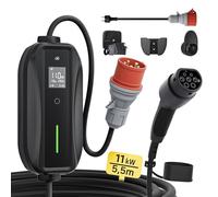 dé Wallbox 11kw [Trifase| 5,5m| 6-16A] Cavo Ricarica Auto Elettrica Tipo 2 con Potenza di Ricarica Regolabile, Stazione Carichino Auto elettrica Mobile Compatibile con Model Y, 500e e Altri EV/PHEV
