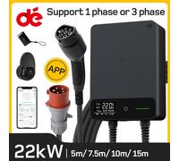 dé Wallbox 22kW 32A con APP, stazione di ricarica domestica 230V, cavo di ricarica 5m 7.5m 10m 15m, caricabatterie da CEE a tipo 2 EV nero