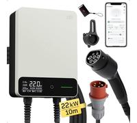 dé Wallbox 22kW App 10m Colonnina Ricarica Auto Elettrica RFID | Trifase 6-32A con Display LCD, RCD Type A 30mA AC + 6mA DC, IP54 e Supporto, Stazione di Ricarica per BEV/PHEV, Bianco