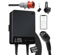 dé Wallbox 22kW App 10m Colonnina Ricarica Auto Elettrica RFID | Trifase 6-32A con Display LCD, RCD Type A 30mA AC + 6mA DC, IP54 e Supporto, Stazione di Ricarica per BEV/PHEV, Nero