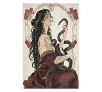 Dea del serpente con serpenti neri Puzzle 1000 Pezzi in Legno | Art Nouveau, Botanico scuro, Linee botaniche, Scena Decorativa, Struttura in Legno, Sfida Impegnativa, Puzzle per Famiglia