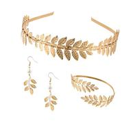 Dea Greca Costume Accessori Set, Corona di foglie romane, Corona Dea Tiara, Corona di Foglie d'Oro, Bracciali Foglia, Orecchini Foglia Oro Perla, Corona Alloro Tiara Dorata, per Feste di Matrimonio