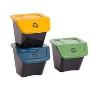 DEA HOME Ecobin Set 3 pattumiere per raccolta differenziata 30L ciascuna, 39x39x33h cm, con coperchio removibile e apertura frontale, design compatto salvaspazio, ideale per interni ed esterni