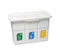 DEA HOME Ecopat Pattumiera per raccolta differenziata bianca 75x37x50h cm, 3 scomparti da 25 litri, con clip fermasacco, in plastica resistente riciclata, ideale per interni ed esterni