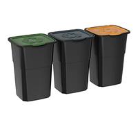 DEA HOME pattumiera per raccolta differenziata ECO3, con 3 scomparti da 50 litri ciascuno, in plastica, da interni ed esterni, colore nero.