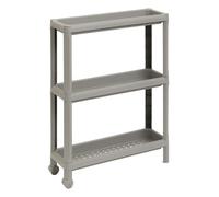 DEA HOME Tina Carrello salvaspazio grigio tortora 53x17x71h cm, in plastica resistente con 3 ripiani forati, con ruote e maniglie ergonomiche, pratico per riporre oggetti in ambienti domestici