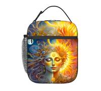 Dea il sole e la luna immaginazione spirituale dualità cosmica Borsa pranzo isolata per uomo e donna Grande contenitore per pranzo termico portatile impermeabile riutilizzabile con tasche per l