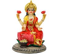 Dea indù sulla statua di loto Scultura-Ebros Seduto Bella Dea indù Lakshmi Meditando sul trono di loto della ricchezza domestica Fortuna e Prosperità Figurine