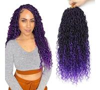 Dea Locs - 8 confezioni di capelli finti all'uncinetto, 35,5 cm, per donne nere, 1B/viola, pre-loop, con estremità ricce
