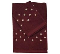 dea Set Asciugamani da bagno Viso + Ospite in spugna 100% Cotone 550gr con Pois ricamato - Coriandoli (Bordeaux)