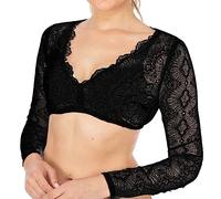 DeaAmyGline Camicetta da donna in pizzo Dirndl, colore bianco, nero, scollo a V, a maniche lunghe, taglie grandi, moderna, elegante, per Oktoberfest, Nero , 5XL