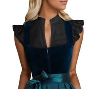 DeaAmyGline Dirndl Camicetta da donna a maniche lunghe, con scollo a V, a maniche corte, in pizzo, moderna, elegante e bavarese, per Oktoberfest, Nero , S
