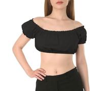 DeaAmyGline Dirndl Camicetta da donna con spalle scoperte, a maniche corte, taglie grandi, bianco, nero, moderna, bavarese, per Oktoberfest, Nero , M