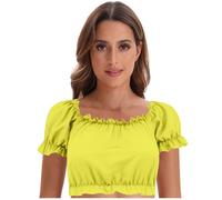 DeaAmyGline Dirndl Camicetta da donna moderna Dirndl a maniche corte, maniche a sbuffo, girocollo, camicetta tradizionale bavarese, elegante Dirndl camicetta per Oktoberfest, giallo., S