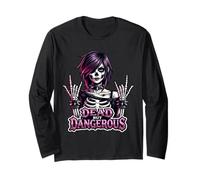 Dead But Dangerous Gothic Girl Rock'N Roll Punk Skeleton Maglia a Manica