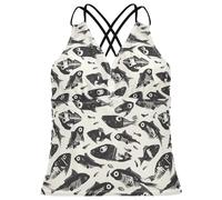 Dead Fish Skeletons Tankini da donna ad asciugatura rapida con scollo a V, Scheletri Pesci Morti, M