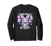 Dead Inside But Hoppy Skull Bunny Pastel Goth Easter Maglia a Manica