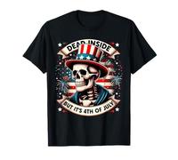 Dead Inside But It's 4th Of July Skeleton Bandiera USA USA Maglietta