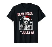 Dead-Inside But Jolly AF Christmas Spooky Santa Skeleton Fun Maglietta
