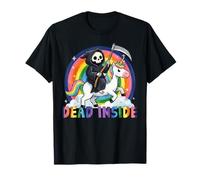 Dead Inside Cute Humor Grim Reaper Unicorn Rainbow Girl Kids Maglietta