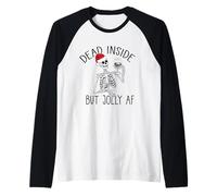 Dead Inside MA Jolly AF Funny Skeleton Wine Christmas Meme Maglia con Maniche Raglan