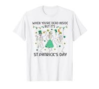 Dead Inside St Patricks Day Dancing Skeletons Lucky Clover Maglietta