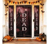 Dead Set di coperture per porta di benvenuto, gotico spettrale candela rosa Halloween nero vacanza portico appeso striscione decorativo per casa porta anteriore porta interna esterna 3 pezzi