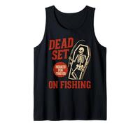 Dead Set on Fishing Funny Skeleton Pescatori Pescatori Halloween Canotta