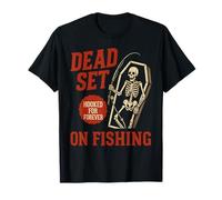 Dead Set on Fishing Funny Skeleton Pescatori Pescatori Halloween Maglietta