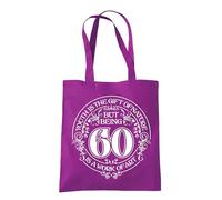 Dead Set Studio Borsa tote per 60° compleanno, borsa per il 60° compleanno da donna nata nel 1965, borsa regalo divertente ed elegante per donne di 60 anni, Magenta, 10L
